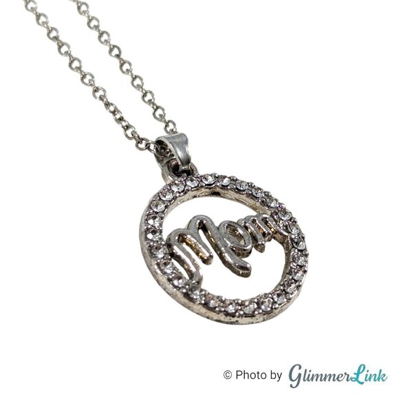 Mothers Day Round Pave Mom Halo Silver Tone Necklace - Picture 5 of 9